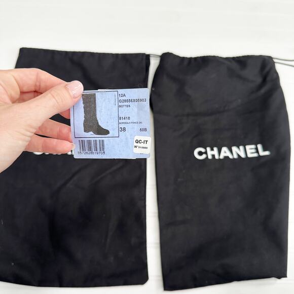 Chanel CC Burgundy Leather CC Quilted Diamond Stitched Block Heel Boots Calf 38 - Picture 13 of 13